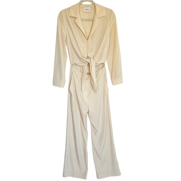 Nanushka Tanya Jumpsuit Size Small Long Sleeve Cut Out Tie Front Cream - Picture 10 of 16